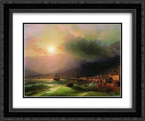 Seaside city. View of Yalta 24x20 Black Ornate Wood Framed Art Print Poster with Double Matting by Aivazovsky, Ivan