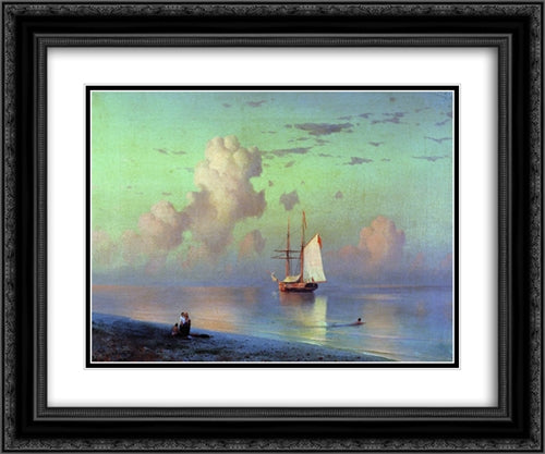 Sunset 24x20 Black Ornate Wood Framed Art Print Poster with Double Matting by Aivazovsky, Ivan