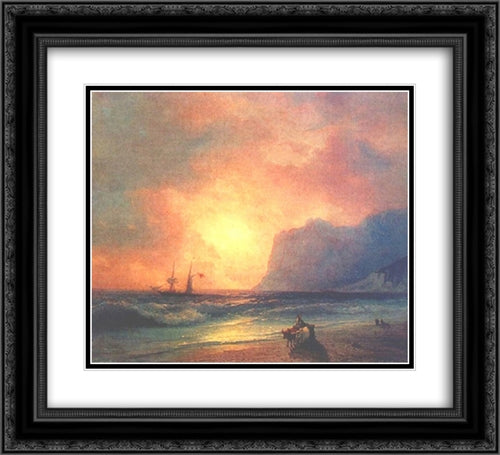 The sunset on sea 22x20 Black Ornate Wood Framed Art Print Poster with Double Matting by Aivazovsky, Ivan