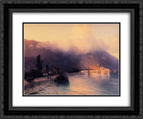 View of Yalta 24x20 Black Ornate Wood Framed Art Print Poster with Double Matting by Aivazovsky, Ivan