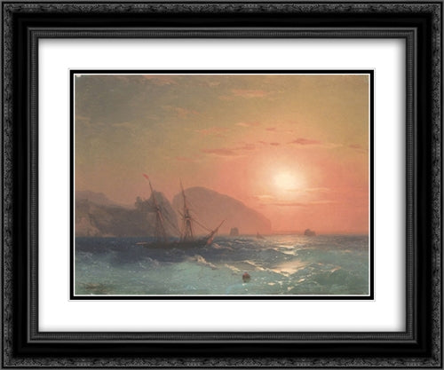 View Of The Ayu Dag, Crimea 24x20 Black Ornate Wood Framed Art Print Poster with Double Matting by Aivazovsky, Ivan