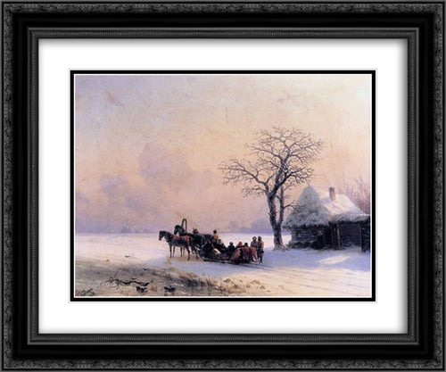 Winter Scene in Little Russia 24x20 Black Ornate Wood Framed Art Print Poster with Double Matting by Aivazovsky, Ivan