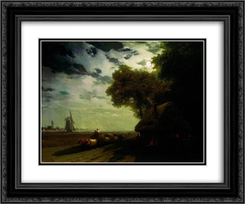 Ukrainian landscape with chumaks in the moonlight 24x20 Black Ornate Wood Framed Art Print Poster with Double Matting by Aivazovsky, Ivan