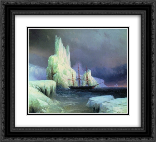 Icebergs in the Atlantic 22x20 Black Ornate Wood Framed Art Print Poster with Double Matting by Aivazovsky, Ivan