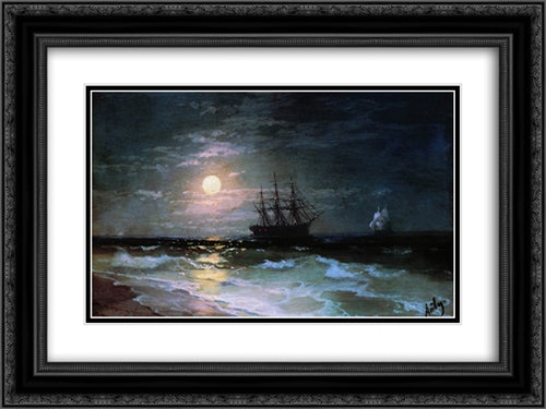 Lunar night 24x18 Black Ornate Wood Framed Art Print Poster with Double Matting by Aivazovsky, Ivan