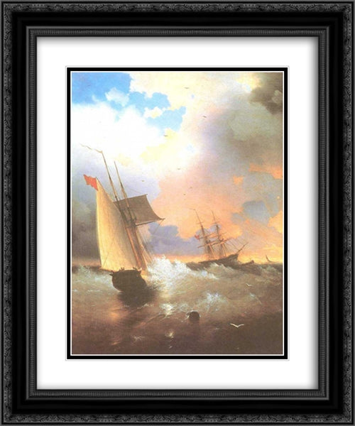 Sailing ship 20x24 Black Ornate Wood Framed Art Print Poster with Double Matting by Aivazovsky, Ivan