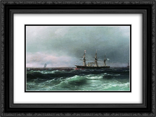 Ship at sea 24x18 Black Ornate Wood Framed Art Print Poster with Double Matting by Aivazovsky, Ivan