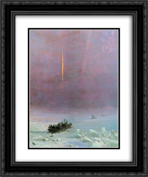 St. Petersburg. The ferry across the river 20x24 Black Ornate Wood Framed Art Print Poster with Double Matting by Aivazovsky, Ivan