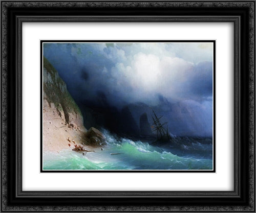 The Shipwreck near rocks 24x20 Black Ornate Wood Framed Art Print Poster with Double Matting by Aivazovsky, Ivan