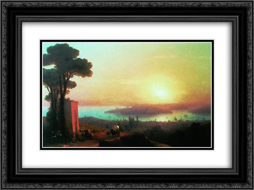 View of Constantinople 24x18 Black Ornate Wood Framed Art Print Poster with Double Matting by Aivazovsky, Ivan