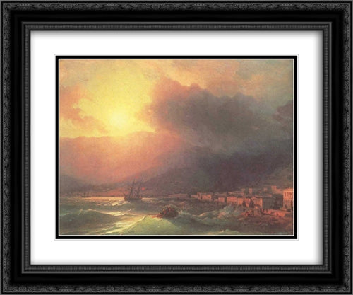 View of Yalta in evening 24x20 Black Ornate Wood Framed Art Print Poster with Double Matting by Aivazovsky, Ivan