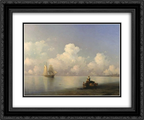 Evening at Sea 24x20 Black Ornate Wood Framed Art Print Poster with Double Matting by Aivazovsky, Ivan