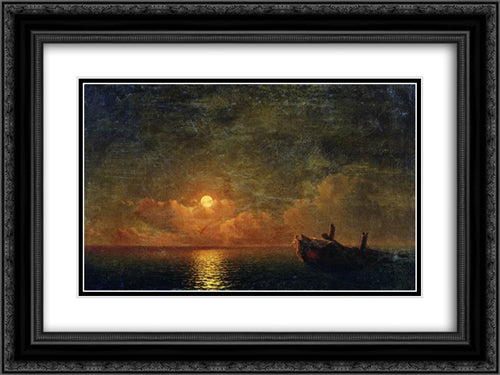 Moonlit Night. Wrecked ship 24x18 Black Ornate Wood Framed Art Print Poster with Double Matting by Aivazovsky, Ivan