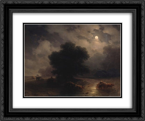 Night in the Ukraine 24x20 Black Ornate Wood Framed Art Print Poster with Double Matting by Aivazovsky, Ivan