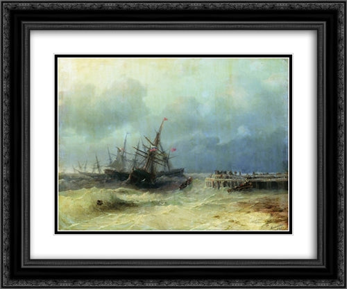 Fleeing from the storm 24x20 Black Ornate Wood Framed Art Print Poster with Double Matting by Aivazovsky, Ivan