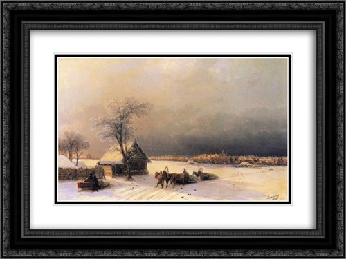 Moscow in Winter from the Sparrow Hills 24x18 Black Ornate Wood Framed Art Print Poster with Double Matting by Aivazovsky, Ivan