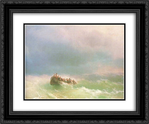 On the storm 24x20 Black Ornate Wood Framed Art Print Poster with Double Matting by Aivazovsky, Ivan