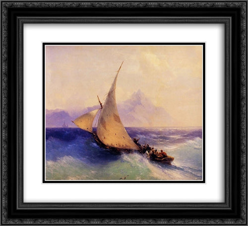 Rescue at Sea 22x20 Black Ornate Wood Framed Art Print Poster with Double Matting by Aivazovsky, Ivan