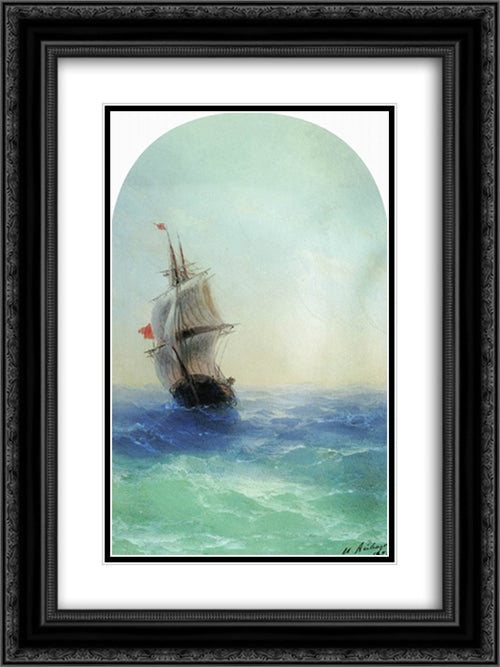 Stormy sea 18x24 Black Ornate Wood Framed Art Print Poster with Double Matting by Aivazovsky, Ivan