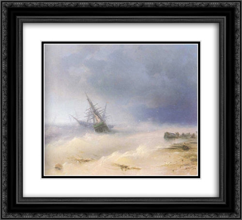 Tempest 22x20 Black Ornate Wood Framed Art Print Poster with Double Matting by Aivazovsky, Ivan