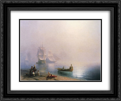 Morning in the Bay of Naples 24x20 Black Ornate Wood Framed Art Print Poster with Double Matting by Aivazovsky, Ivan