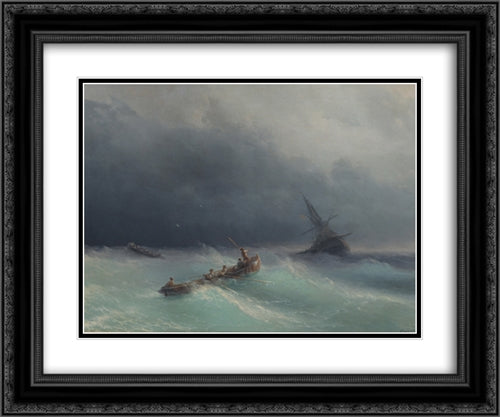 Storm at sea 24x20 Black Ornate Wood Framed Art Print Poster with Double Matting by Aivazovsky, Ivan