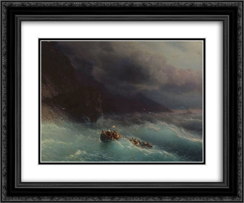 The Shipwreck on Black Sea 24x20 Black Ornate Wood Framed Art Print Poster with Double Matting by Aivazovsky, Ivan