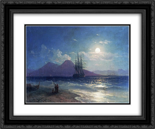 View of the sea at night 24x20 Black Ornate Wood Framed Art Print Poster with Double Matting by Aivazovsky, Ivan