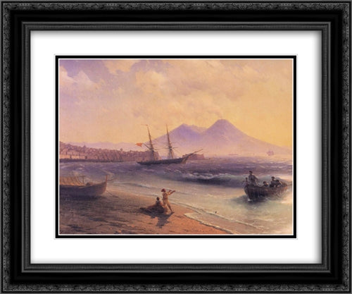 Fishermen Returning Near Naples 24x20 Black Ornate Wood Framed Art Print Poster with Double Matting by Aivazovsky, Ivan