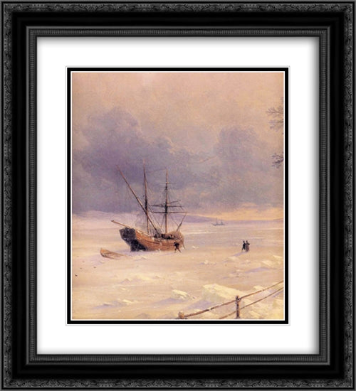 Frozen Bosphorus Under Snow 20x22 Black Ornate Wood Framed Art Print Poster with Double Matting by Aivazovsky, Ivan