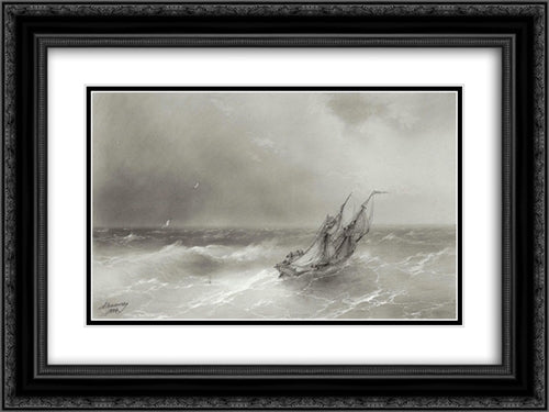 High seas 24x18 Black Ornate Wood Framed Art Print Poster with Double Matting by Aivazovsky, Ivan