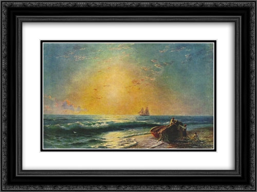 The Sunrize 24x18 Black Ornate Wood Framed Art Print Poster with Double Matting by Aivazovsky, Ivan