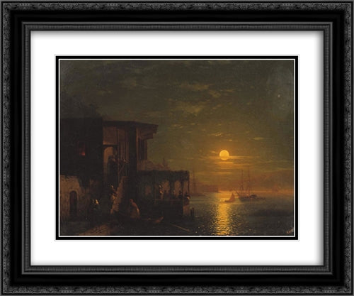 Lunar night at the sea 24x20 Black Ornate Wood Framed Art Print Poster with Double Matting by Aivazovsky, Ivan