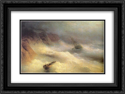 Tempest by cape Aiya 24x18 Black Ornate Wood Framed Art Print Poster with Double Matting by Aivazovsky, Ivan