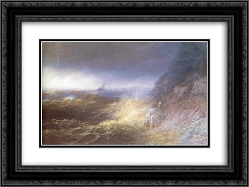 Tempest on the Black sea 24x18 Black Ornate Wood Framed Art Print Poster with Double Matting by Aivazovsky, Ivan