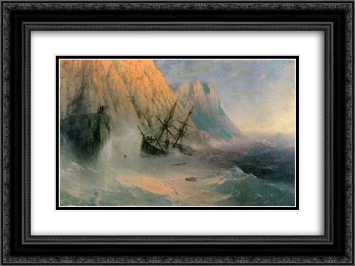 The Shipwreck 24x18 Black Ornate Wood Framed Art Print Poster with Double Matting by Aivazovsky, Ivan