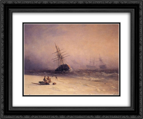 The Shipwreck on Northern sea 24x20 Black Ornate Wood Framed Art Print Poster with Double Matting by Aivazovsky, Ivan