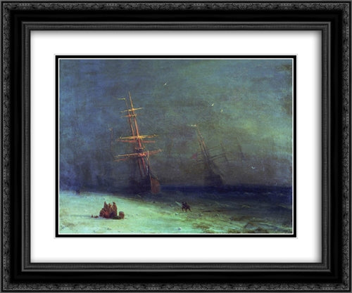 The Shipwreck on Northern sea 24x20 Black Ornate Wood Framed Art Print Poster with Double Matting by Aivazovsky, Ivan