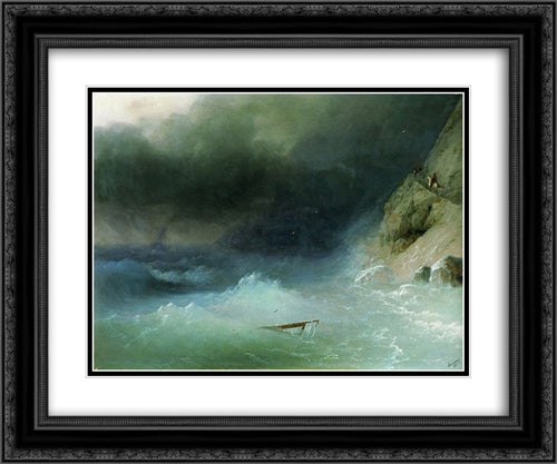 The Tempest near rocks 24x20 Black Ornate Wood Framed Art Print Poster with Double Matting by Aivazovsky, Ivan