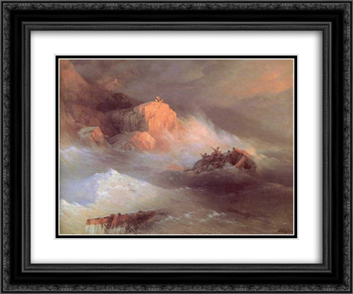 The Shipwreck 24x20 Black Ornate Wood Framed Art Print Poster with Double Matting by Aivazovsky, Ivan