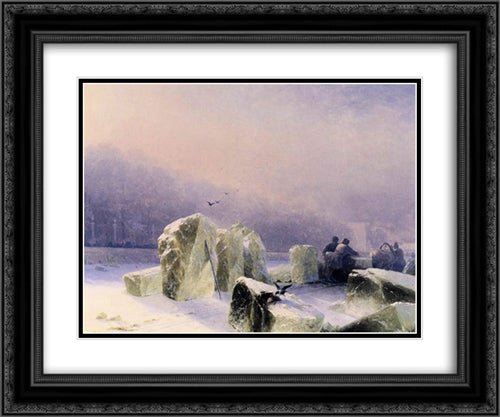 Ice Breakers on the Frozen Neva in St. Petersburg 24x20 Black Ornate Wood Framed Art Print Poster with Double Matting by Aivazovsky, Ivan