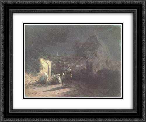 Lunar night at the spring 24x20 Black Ornate Wood Framed Art Print Poster with Double Matting by Aivazovsky, Ivan