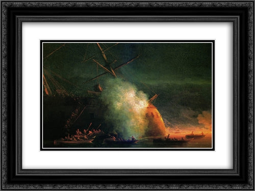 Mine attack 24x18 Black Ornate Wood Framed Art Print Poster with Double Matting by Aivazovsky, Ivan