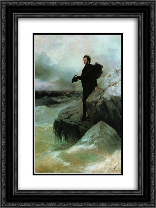 Pushkin's Farewell to the Black Sea 18x24 Black Ornate Wood Framed Art Print Poster with Double Matting by Aivazovsky, Ivan