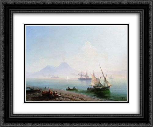 The Bay of Naples in the morning 24x20 Black Ornate Wood Framed Art Print Poster with Double Matting by Aivazovsky, Ivan