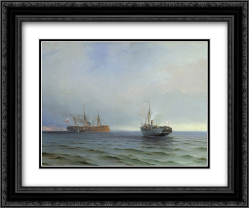 The capture of Turkish nave on Black sea 24x20 Black Ornate Wood Framed Art Print Poster with Double Matting by Aivazovsky, Ivan