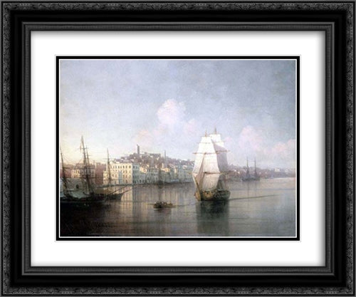 View of seaside town 24x20 Black Ornate Wood Framed Art Print Poster with Double Matting by Aivazovsky, Ivan