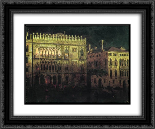 Ka d'Ordo Palace in Venice by moonlight 24x20 Black Ornate Wood Framed Art Print Poster with Double Matting by Aivazovsky, Ivan