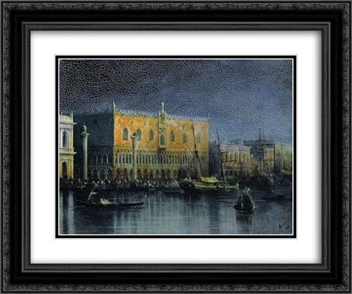 Palace rains in Venice by moonlight 24x20 Black Ornate Wood Framed Art Print Poster with Double Matting by Aivazovsky, Ivan