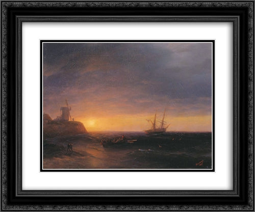 Sunset at Sea 24x20 Black Ornate Wood Framed Art Print Poster with Double Matting by Aivazovsky, Ivan